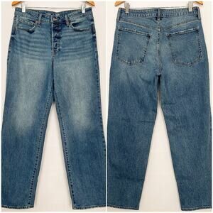 Old Navy High Rise OG Loose Jean Split Hem Straight Leg Relaxed Fit Size 12 Blue